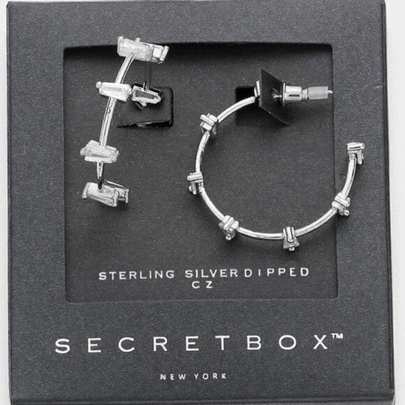 STERLING SILVER CRYSTAL HOOP EARRINGS - Picture 1 of 1